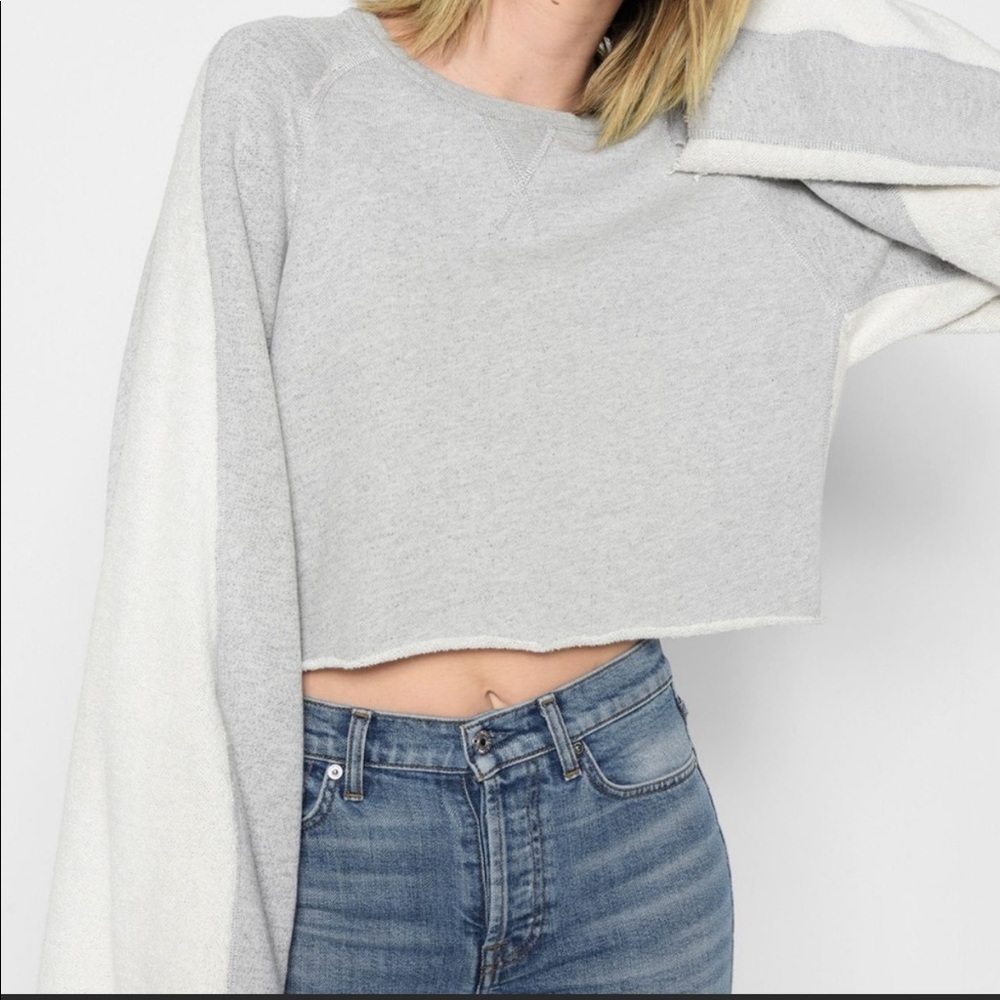 7 For All Mankind Flare Sleeve Crop Sweatshirt
